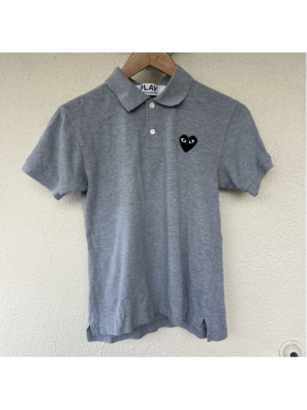 Comme des Garcons Women’s Black Heart Cotton Polo Shirt Short Sleeve Gray XS